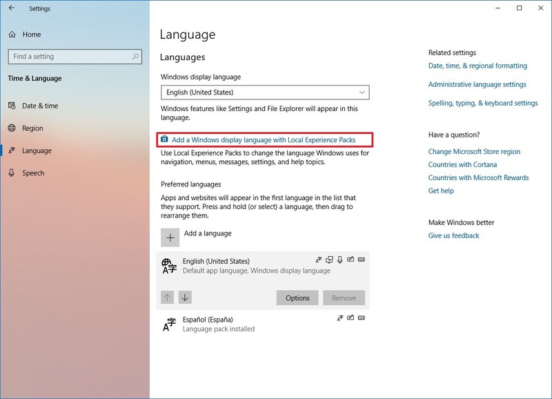 windows 10 1809 language packs direct download